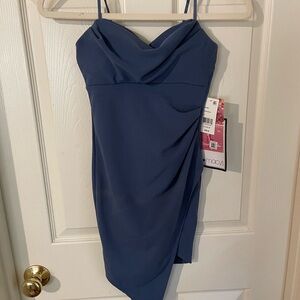 Elegant Blue Draped Dress